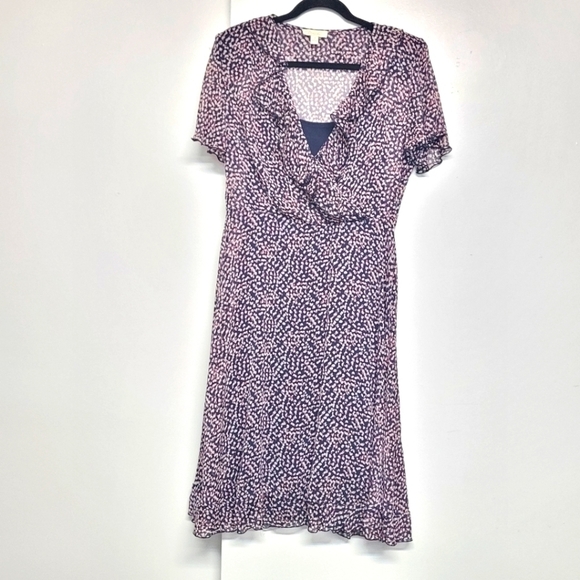 Prelude midi lined blue confetti wrap vneck ruffle dress size 10 - Picture 1 of 14